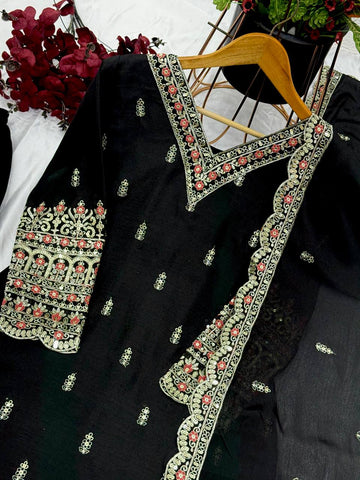 Wedding Wear Black Color Pure Heavy Chinon Silk With Embroidery And 5mm Sequence Work Salwar Suit