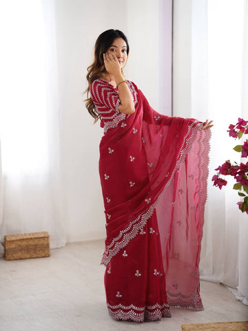 Luxuriant Maroon Color Jimmy Chu And Thread With Sequence Work Saree