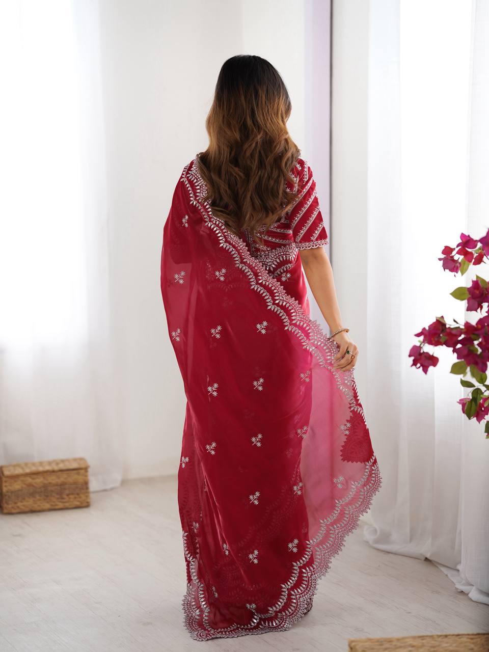 Luxuriant Maroon Color Jimmy Chu And Thread With Sequence Work Saree