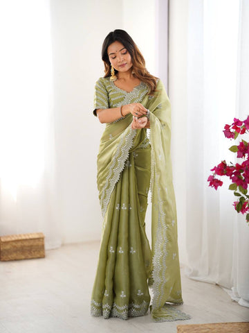 Luxuriant Light Green Color Jimmy Chu And Thread With Sequence Work Saree