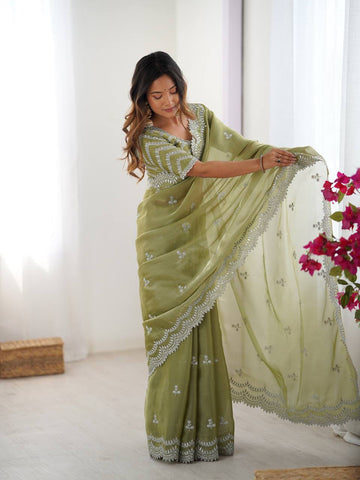Luxuriant Light Green Color Jimmy Chu And Thread With Sequence Work Saree