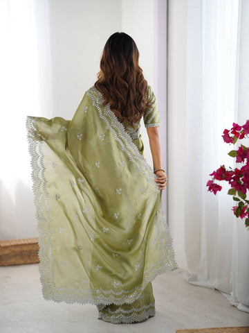 Luxuriant Light Green Color Jimmy Chu And Thread With Sequence Work Saree
