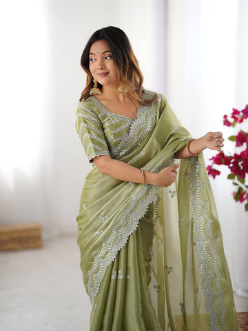 Luxuriant Light Green Color Jimmy Chu And Thread With Sequence Work Saree