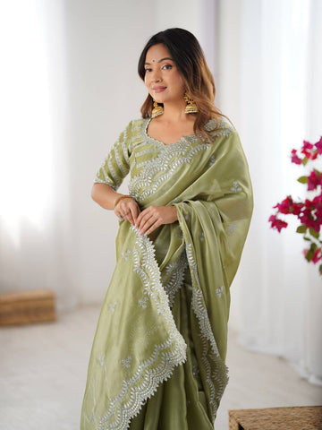 Luxuriant Light Green Color Jimmy Chu And Thread With Sequence Work Saree
