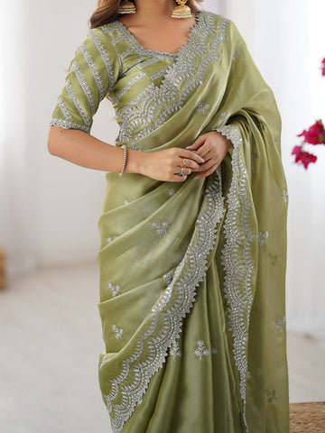 Luxuriant Light Green Color Jimmy Chu And Thread With Sequence Work Saree