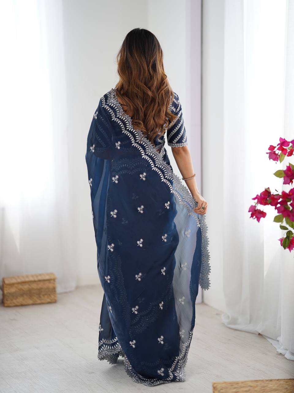 Luxuriant Navy Color Jimmy Chu And Thread With Sequence Work Saree