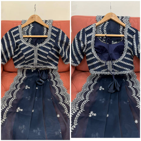 Luxuriant Navy Color Jimmy Chu And Thread With Sequence Work Saree