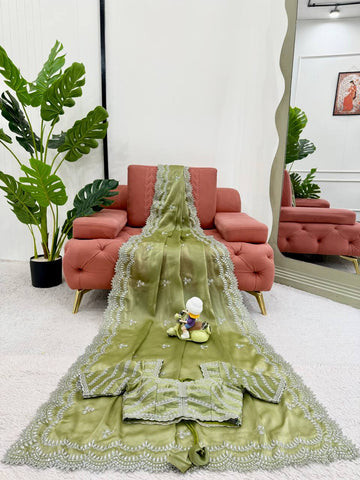 Luxuriant Light Green Color Jimmy Chu And Thread With Sequence Work Saree