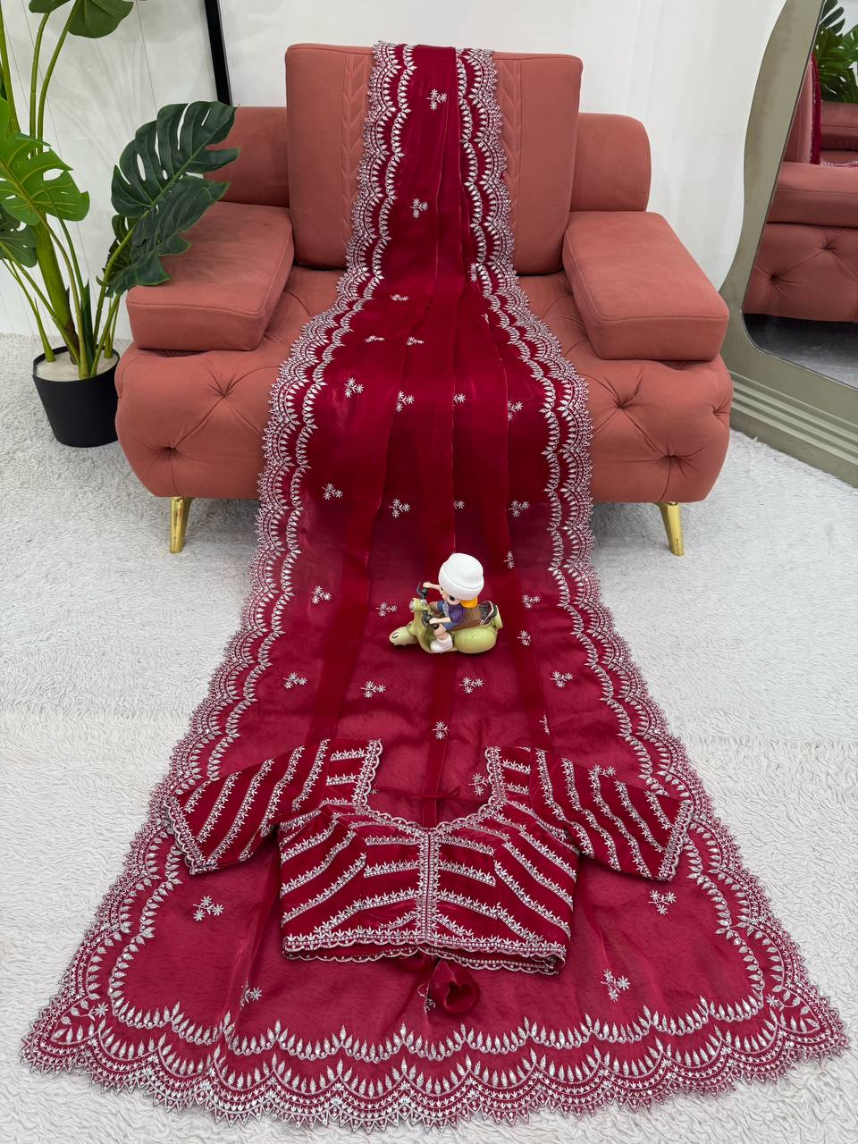 Luxuriant Maroon Color Jimmy Chu And Thread With Sequence Work Saree