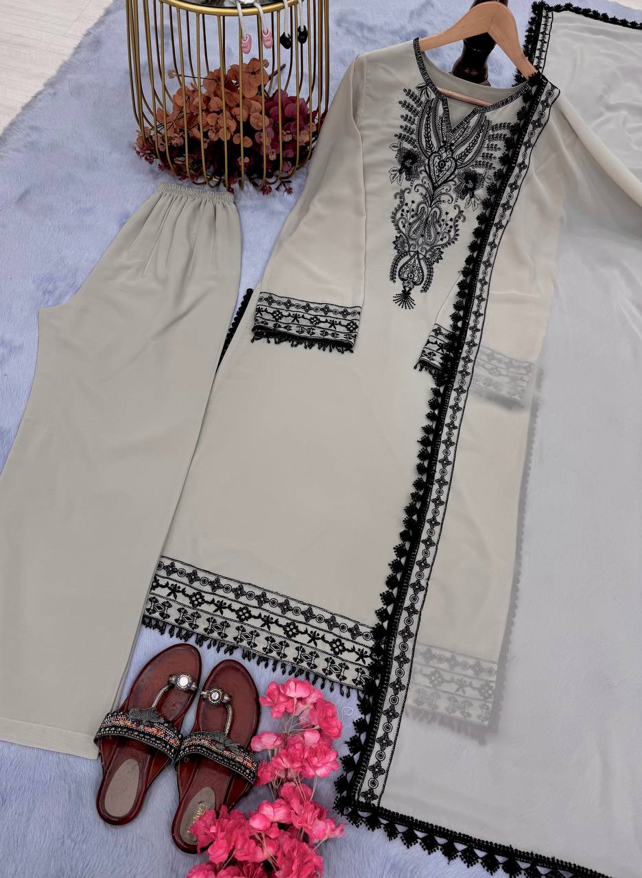 Festive Wear Off White Color Heavy Faux Georgette With Embroidery Work Salwar Suit