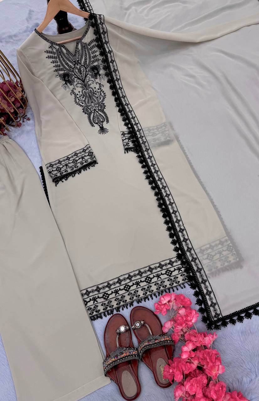 Festive Wear Off White Color Heavy Faux Georgette With Embroidery Work Salwar Suit