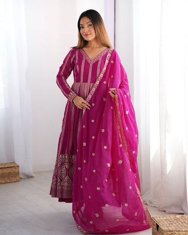 Function Wear Wine Color Star Georgette  Thread And Sequence Work Anarkali Suit