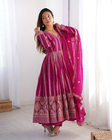Function Wear Wine Color Star Georgette  Thread And Sequence Work Anarkali Suit