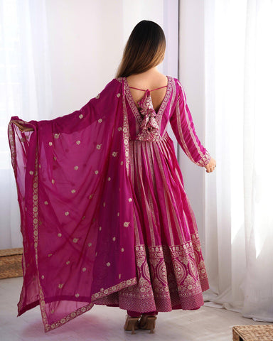 Function Wear Wine Color Star Georgette  Thread And Sequence Work Anarkali Suit