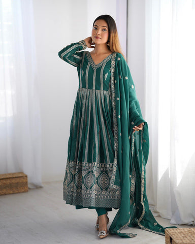 Function Wear Green Color Star Georgette  Thread And Sequence Work Anarkali Suit