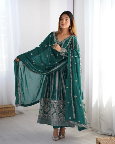 Function Wear Green Color Star Georgette  Thread And Sequence Work Anarkali Suit