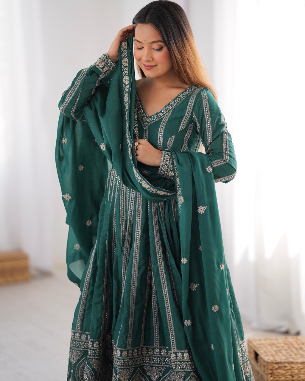 Function Wear Green Color Star Georgette  Thread And Sequence Work Anarkali Suit