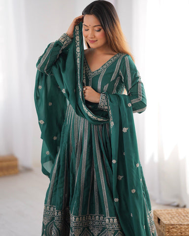 Function Wear Green Color Star Georgette  Thread And Sequence Work Anarkali Suit