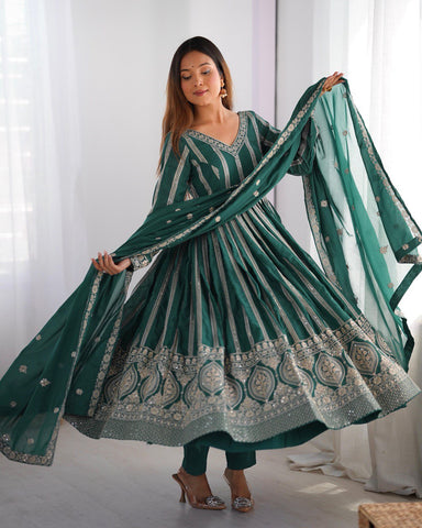 Function Wear Green Color Star Georgette  Thread And Sequence Work Anarkali Suit