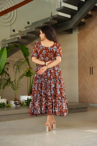 Function Wear Coffee Color Faux Georgette With Printed Designer Anarkali Gown