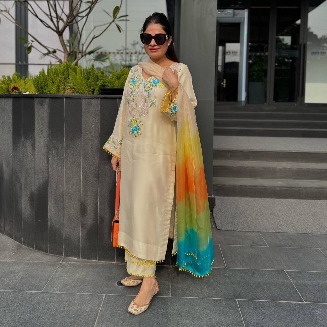 Preferable White Color Moss Satin With Heavy Embroidery Sequence Work Palazzo Suit