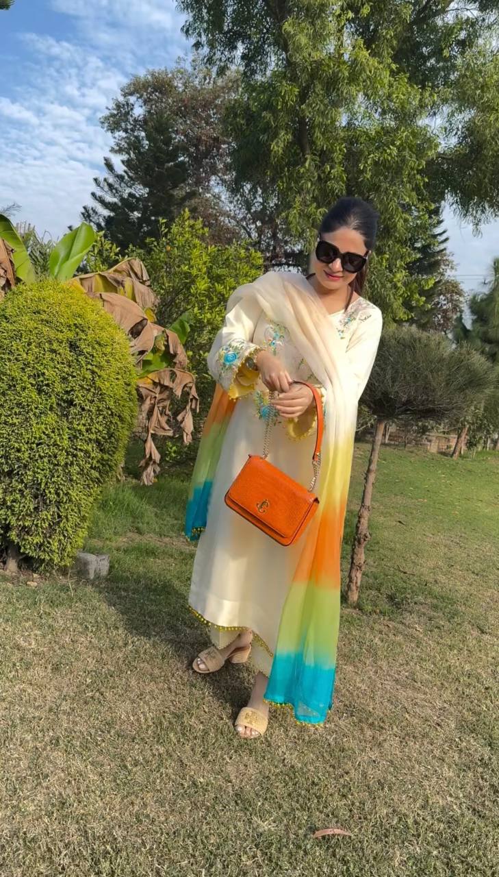 Preferable White Color Moss Satin With Heavy Embroidery Sequence Work Palazzo Suit