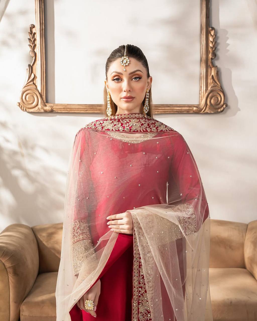 Precious Red Color Malay Satin Silk With Embroidery Coding Sequence Work Salwar Suit