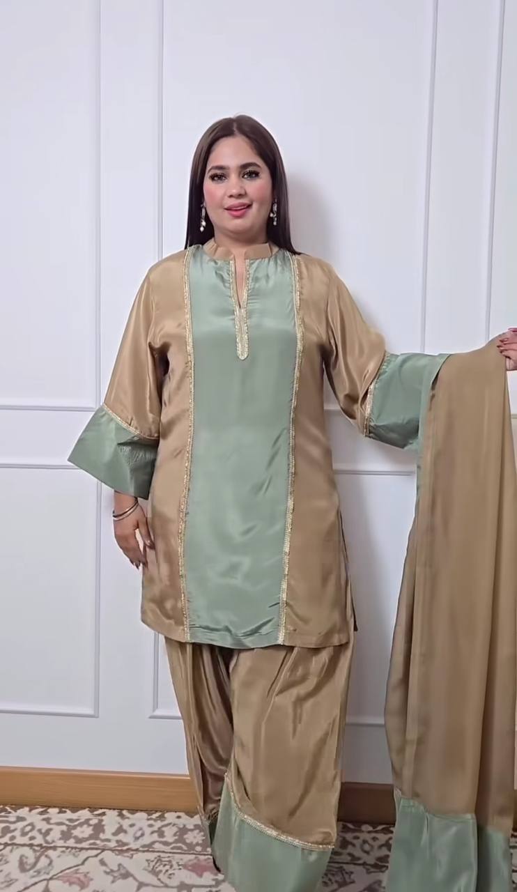 Wedding Wear Multi Color Natural Satin Designer Palazzo Suit