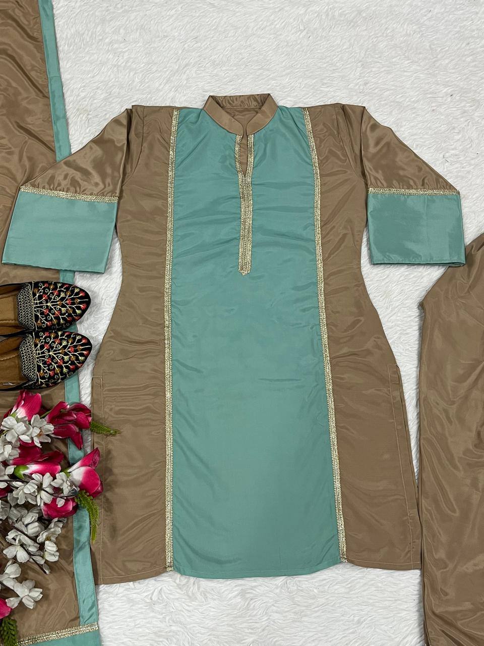 Wedding Wear Multi Color Natural Satin Designer Palazzo Suit