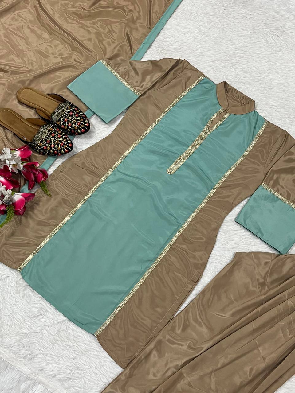 Wedding Wear Multi Color Natural Satin Designer Palazzo Suit