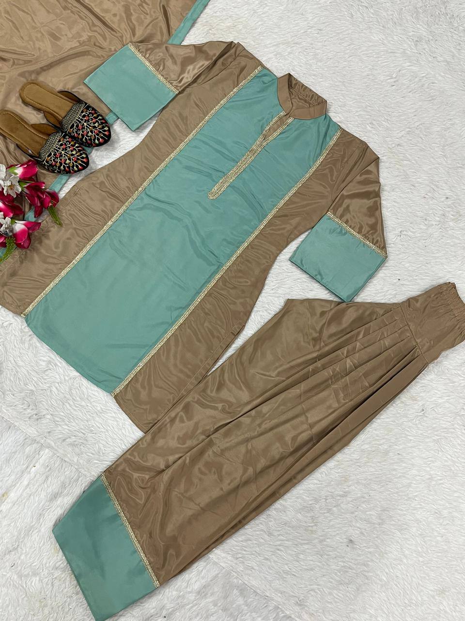 Wedding Wear Multi Color Natural Satin Designer Palazzo Suit