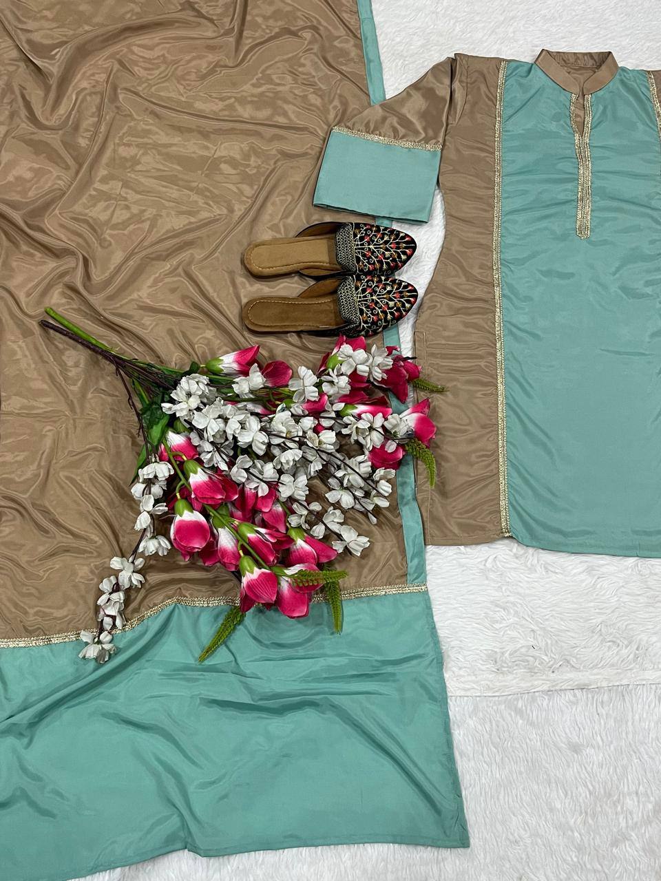 Wedding Wear Multi Color Natural Satin Designer Palazzo Suit