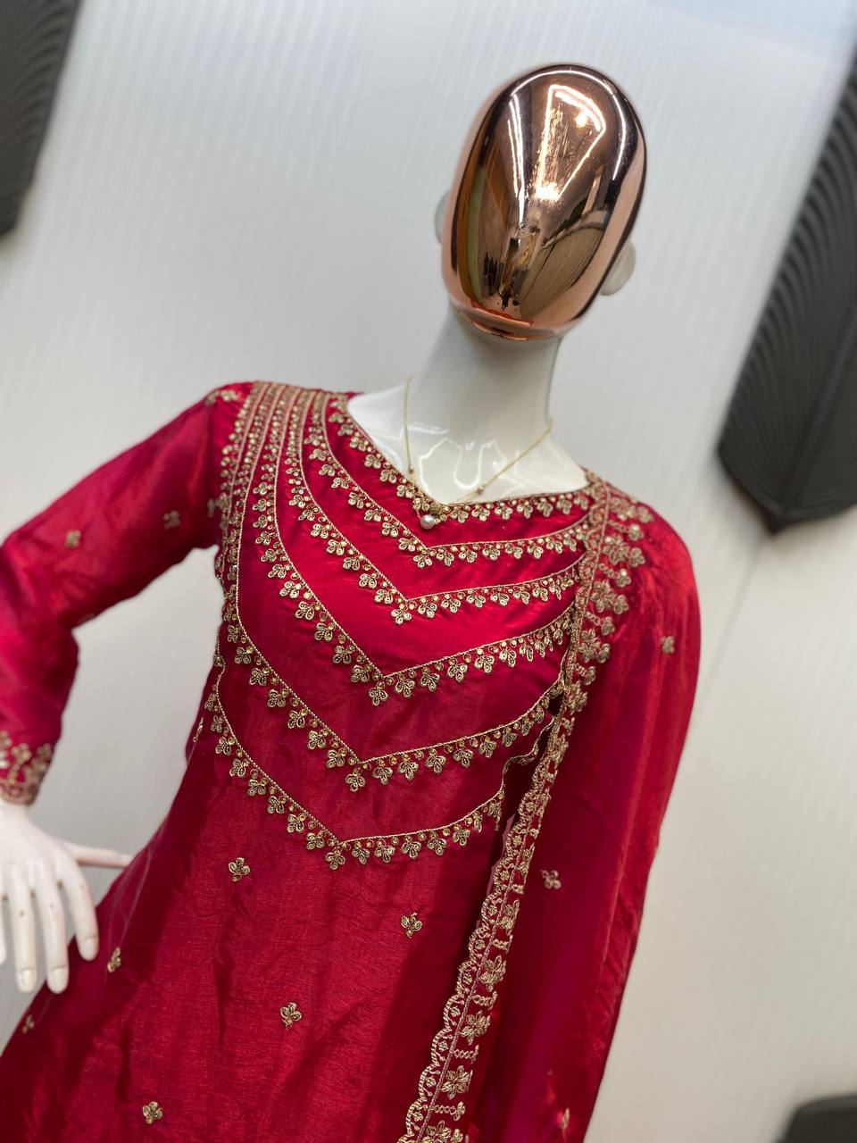 Alluring Dark Red Color Fendi Silk Sequence Embroidery Work Salwar Suit