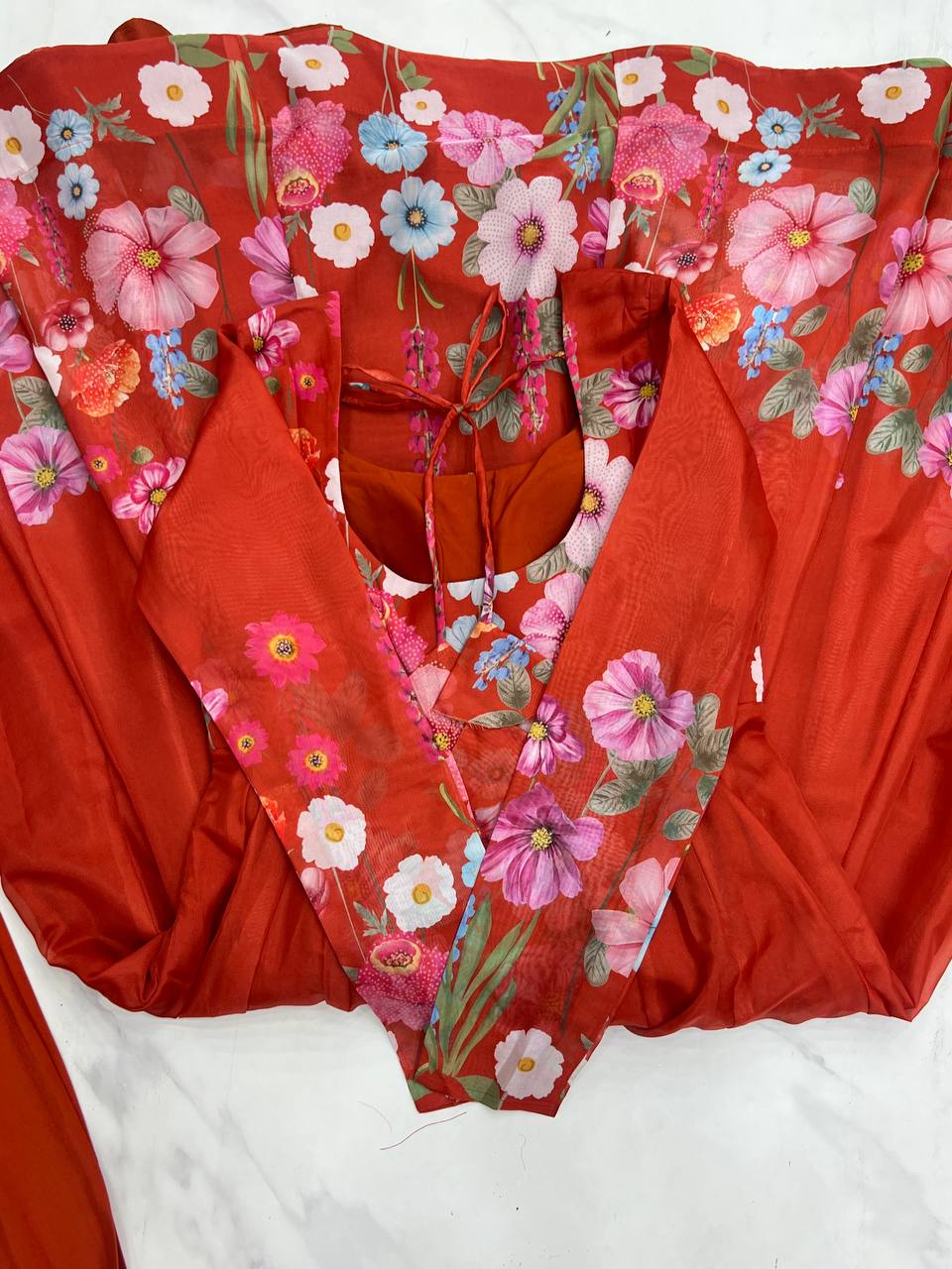 Wedding Wear Pure Soft Organza Silk Print Multi Flower Print Orange Color Anarkali Suit