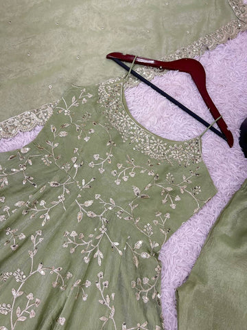 Admiring Green Color Fandy Silk With Embroidery Sequence Work Anarkali Gown