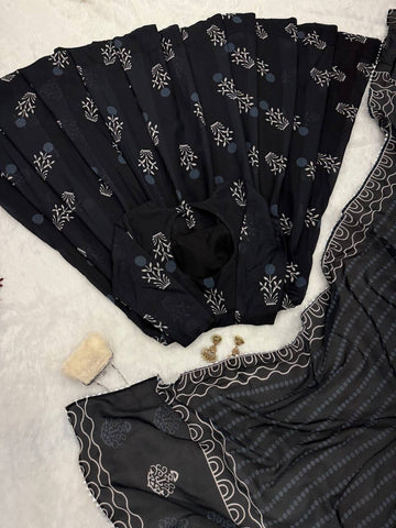 Stylish Black Color Digital Printed cotton Anarkali Gown