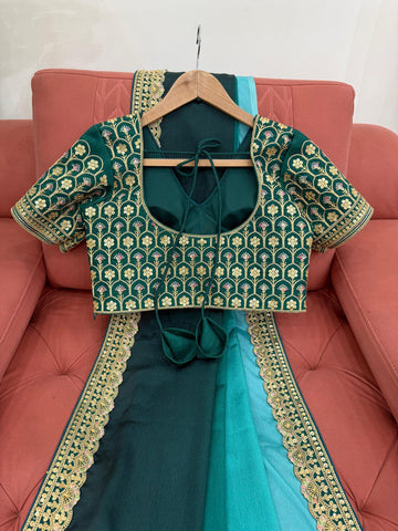 Party Wear Sky Color Chinon Silk And Thread With Sequence Lace Work Saree