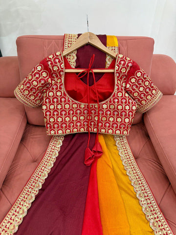 Party Wear Yellow-Orange Color Chinon Silk And Thread With Sequence Lace Work Saree