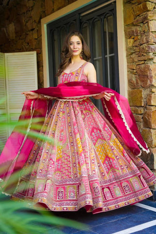 Celebrity Style Pure Jimmy Organza Silk Digital Printed Designer Anarkali Gown