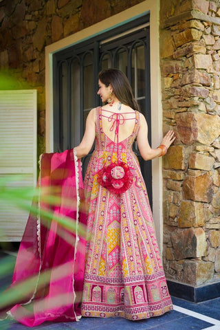 Celebrity Style Pure Jimmy Organza Silk Digital Printed Designer Anarkali Gown