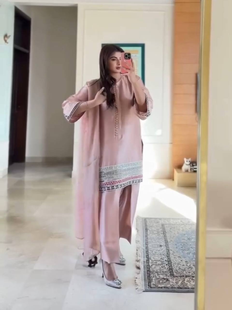 Festive Wear Dusty Pink Color Heavy Natural Creap