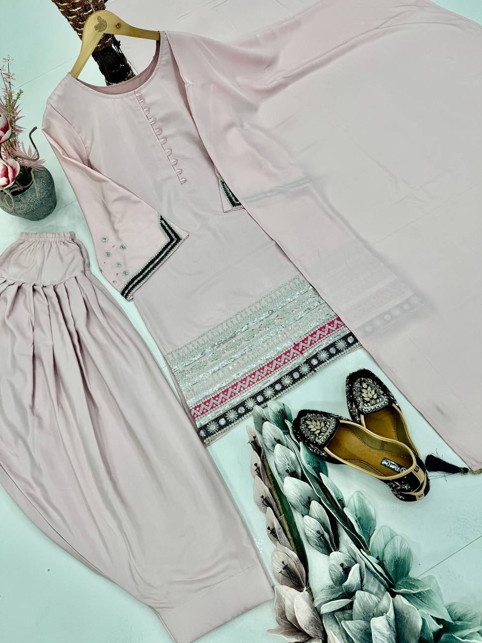 Festive Wear Dusty Pink Color Heavy Natural Creap