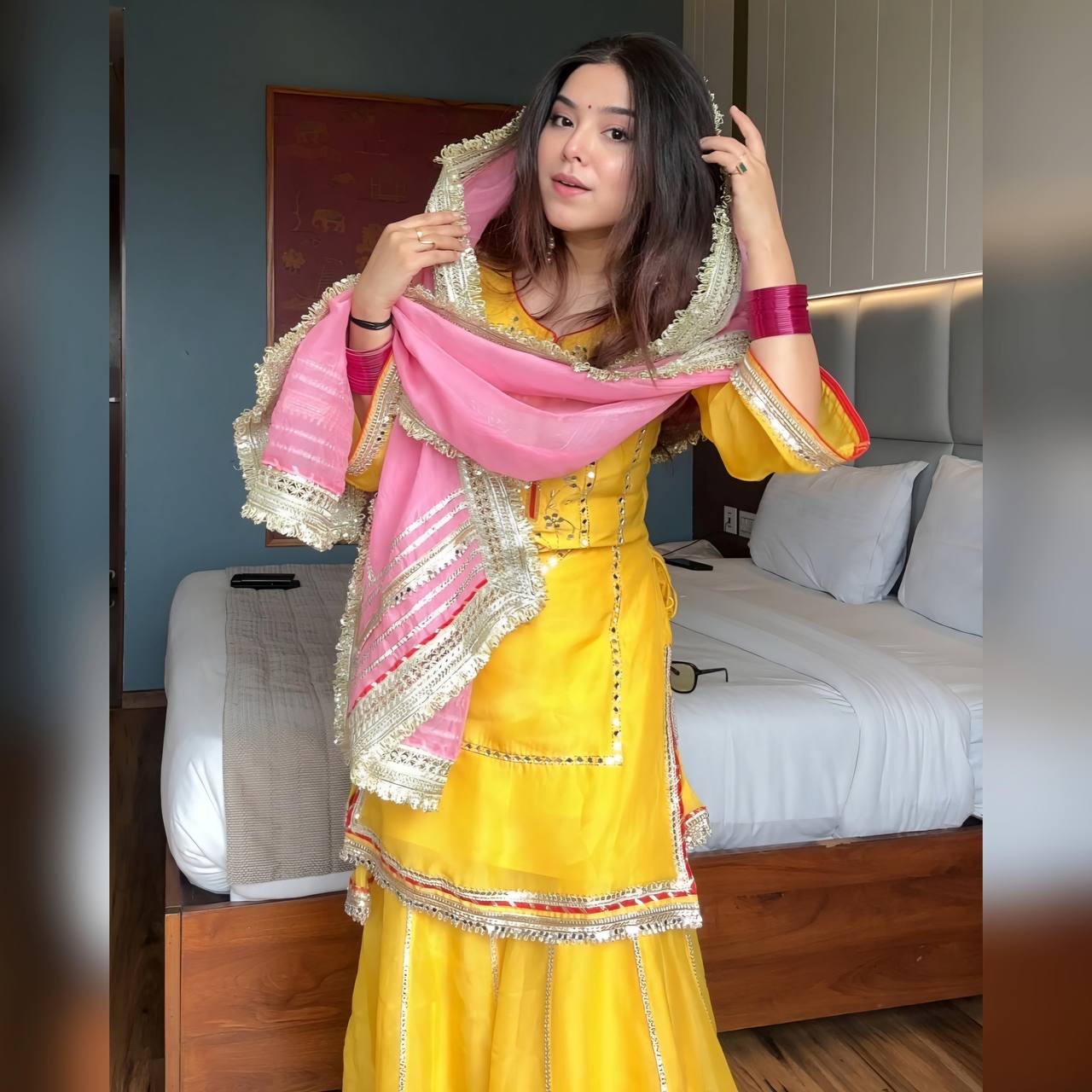 Haldi Special Yellow Color Chinon Silk With Sequins And Thread Embroidered Work Sharara Suit