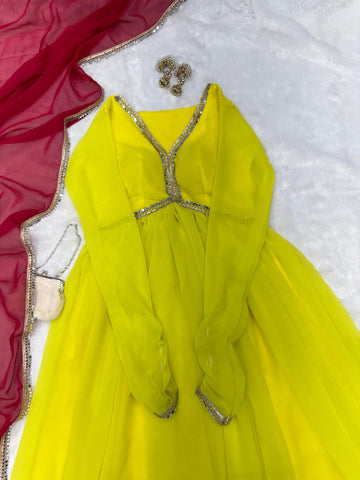 Festive Wear Lemon Yellow Color Georgette Beautiful Anarkali Suit