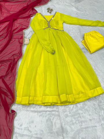 Festive Wear Lemon Yellow Color Georgette Beautiful Anarkali Suit