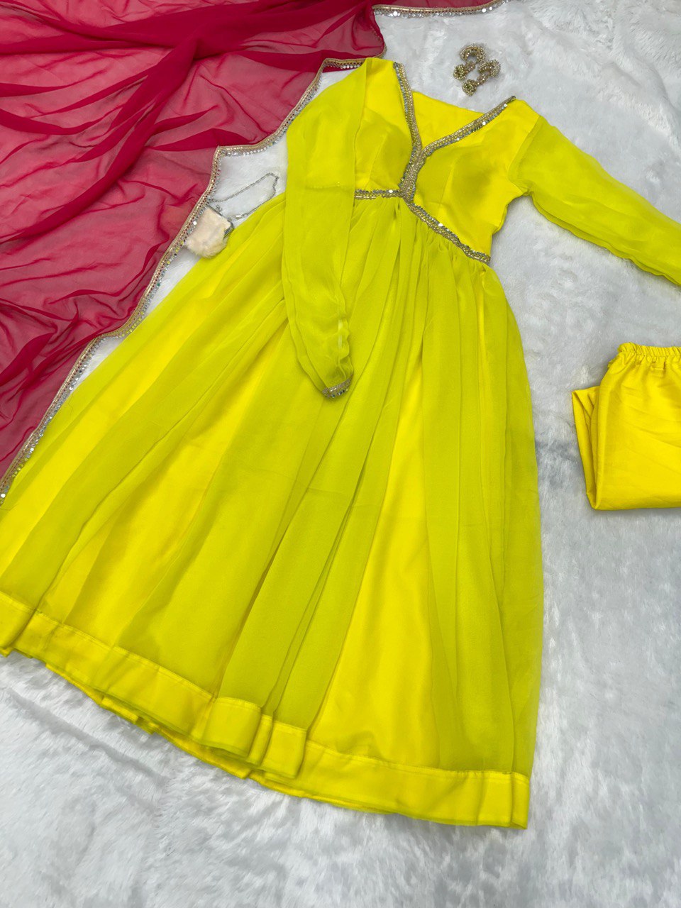 Festive Wear Lemon Yellow Color Georgette Beautiful Anarkali Suit