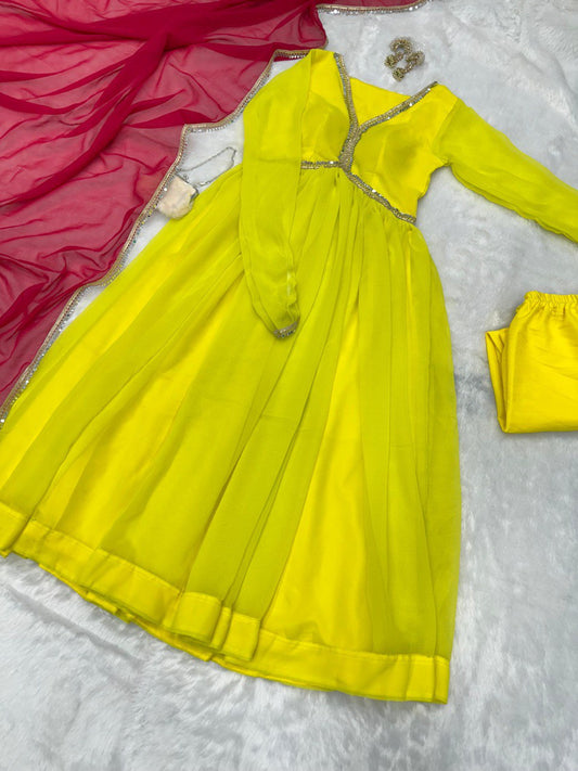 Festive Wear Lemon Yellow Color Georgette Beautiful Anarkali Suit