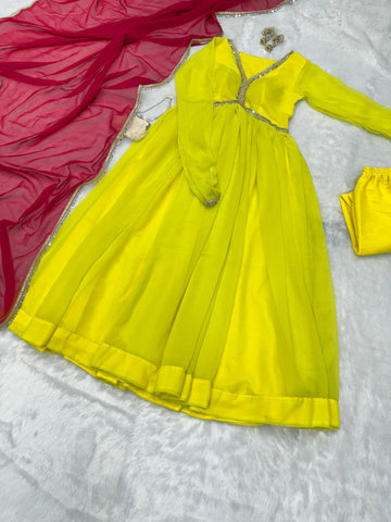 Festive Wear Lemon Yellow Color Georgette Beautiful Anarkali Suit