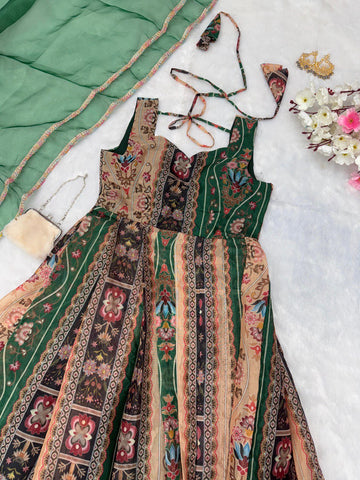 Beautiful Multi Color Pure Jimmy Organza Silk Digital Printed Anarkali Gown