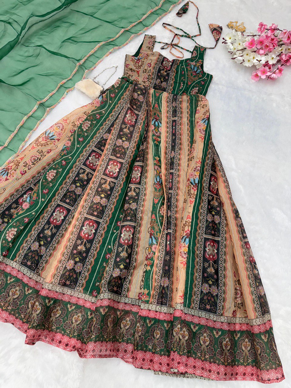 Beautiful Multi Color Pure Jimmy Organza Silk Digital Printed Anarkali Gown